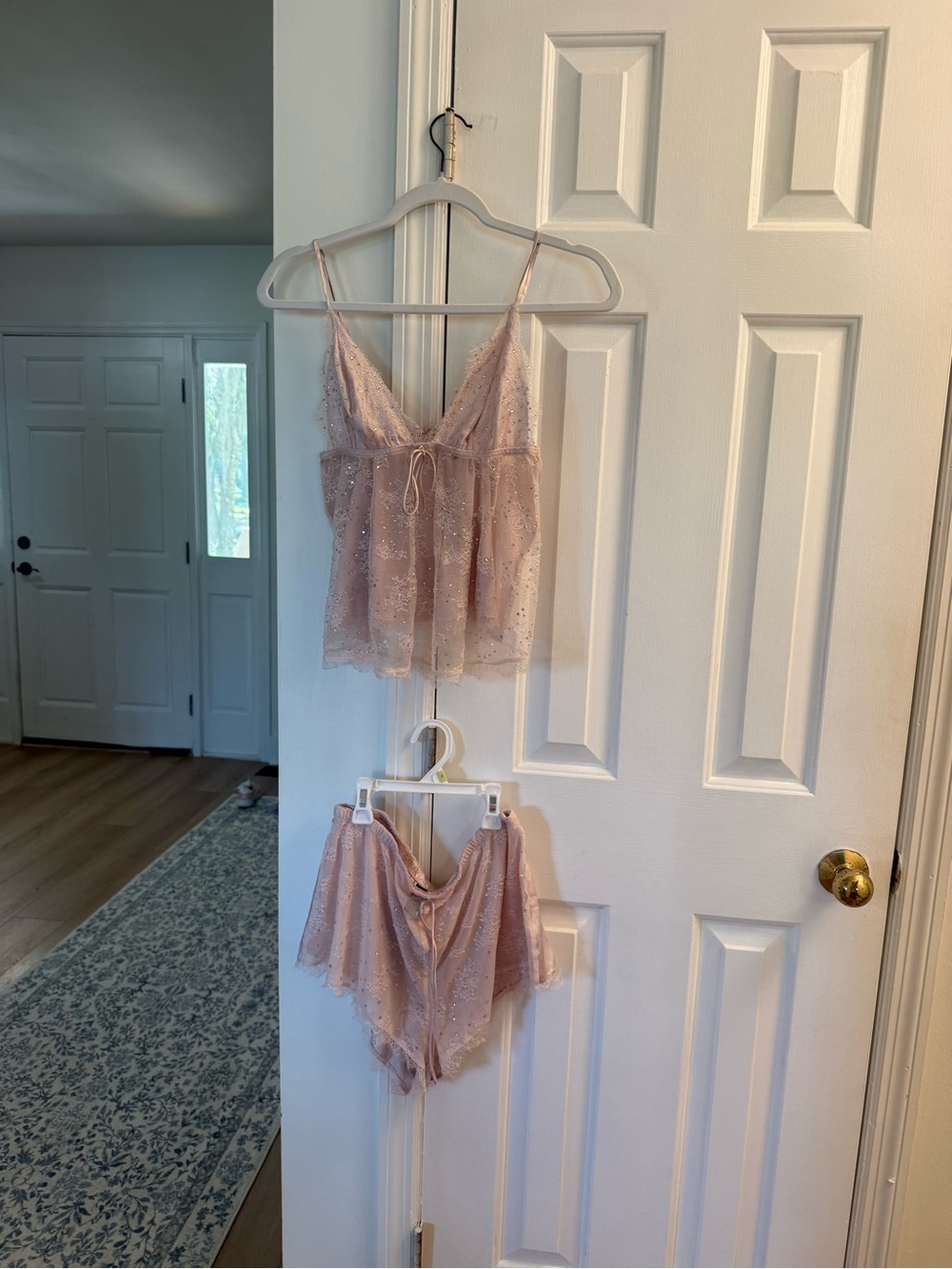 Victoria's Secret Sheer Lace Chemise & Shorts Set - Light Pink